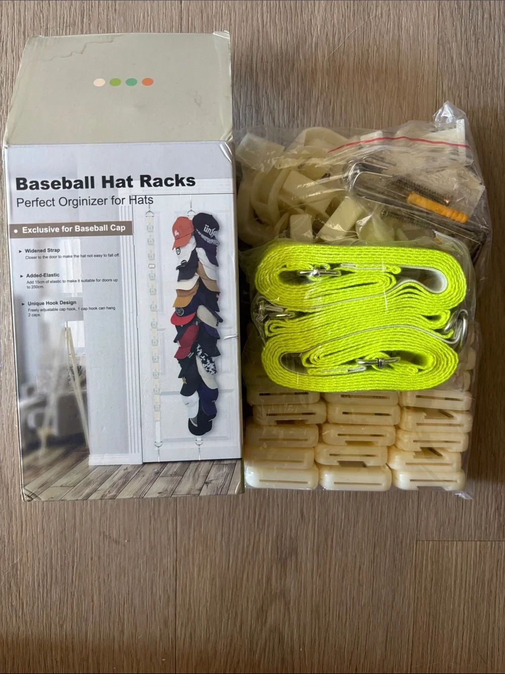 Baseball Hat Racks Organizer with Neon Yellow Straps